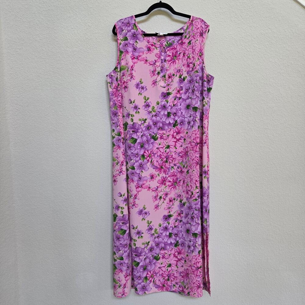 Maggie Sweet Floral Maxi Dress 1X  XL Pink Purple Sleeveless Vintage 90s
